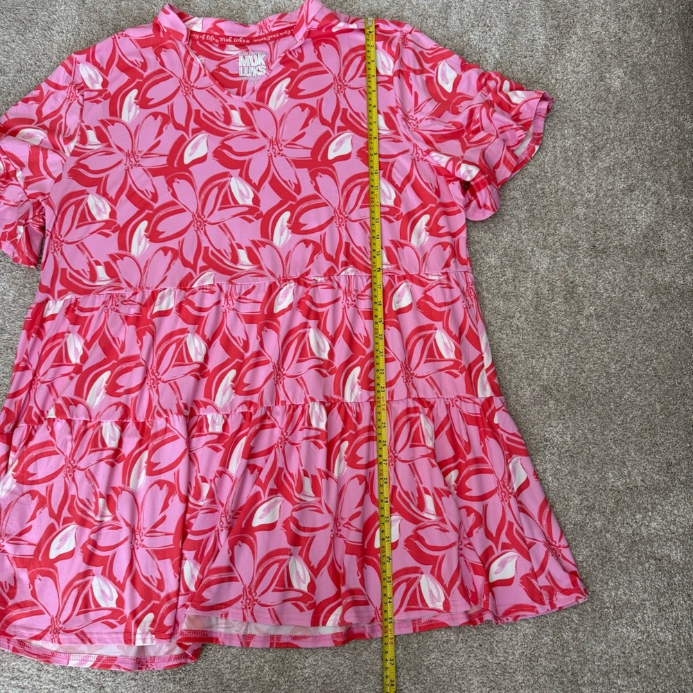 Muk Luks Cloud Knit tiered lounge dress in Pink Floral - Picture 6 of 12